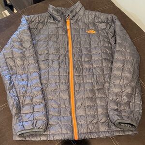The North Face Quilted Jacket in Gray with Orange Zipper
